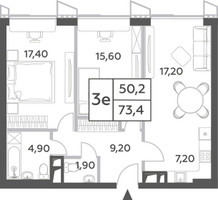 Планировка трехкомнатной(квартира) площадью 73.4 квадратных метров в “ЖК Will Towers (Вилл Тауэрс)”