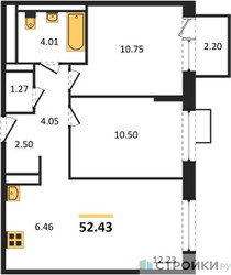 Планировка двухкомнатной(квартира) площадью 52.43 квадратных метров в ЖК “ЖК Новое Внуково”