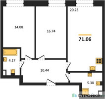 Планировка двухкомнатной(квартира) площадью 71.06 квадратных метров в “ЖК Сезар Сити”