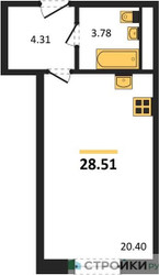 Планировка студии(квартира) площадью 28.51 квадратных метров в ЖК “ЖК Радость (Радумля Парк)”