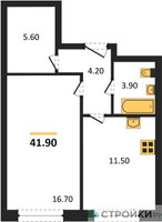 Планировка однокомнатной(квартира) площадью 41.9 квадратных метров в “ЖК Skolkovo ONE (Сколково Уан)”