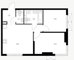 Планировка двухкомнатной(квартира) площадью 53.3 квадратных метров в “ЖК Holland Park (Холланд парк)”