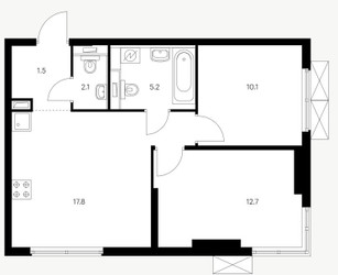 Планировка двухкомнатной(квартира) площадью 53.3 квадратных метров в ЖК “ЖК Holland Park (Холланд парк)”