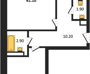 Планировка двухкомнатной(квартира) площадью 61.1 квадратных метров в ЖК “ЖК Три квартала”