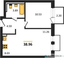 Планировка однокомнатной(квартира) площадью 38.96 квадратных метров в “ЖК Рублевский Квартал”