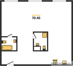 Планировка двухкомнатной(квартира) площадью 70.4 квадратных метров в ЖК “ЖК Nametkin Tower (Наметкин Тауэр)”