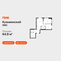 Планировка двухкомнатной(квартира) площадью 64.9 квадратных метров в “ЖК Кузьминский лес”