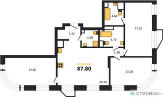 Планировка трехкомнатной(квартира) площадью 87.8 квадратных метров в “ЖК Символ”