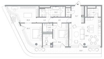 Планировка двухкомнатной(квартира) площадью 162.5 квадратных метров в ЖК “Клубный дом PHANTOM (Фантом)”