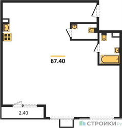 Планировка двухкомнатной(квартира) площадью 67.7 квадратных метров в ЖК “ЖК Миловидное”