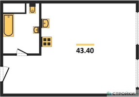 Планировка однокомнатной(апартаменты) площадью 43.4 квадратных метров в “ЖК Nametkin Tower (Наметкин Тауэр)”