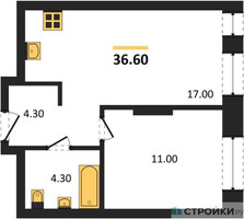 Планировка однокомнатной(квартира) площадью 36.6 квадратных метров в “ЖК Первый Московский”