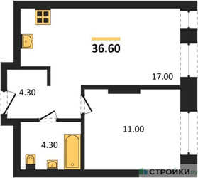 Планировка однокомнатной(квартира) площадью 36.6 квадратных метров в ЖК “ЖК Первый Московский”