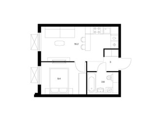 Планировка однокомнатной(квартира) площадью 32.2 квадратных метров в ЖК “ЖК Яуза Парк (Мытищи)”