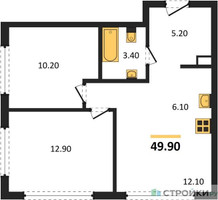 Планировка двухкомнатной(квартира) площадью 49.9 квадратных метров в “ЖК Мангазея в Богородском”