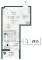 Планировка студии(квартира) площадью 31.28 квадратных метров в “ЖК Рига Хиллс”