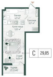 Планировка студии(квартира) площадью 31.28 квадратных метров в ЖК “ЖК Рига Хиллс”