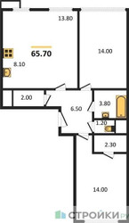 Планировка двухкомнатной(квартира) площадью 65.8 квадратных метров в “ЖК Датский Квартал”