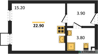 Планировка студии(квартира) площадью 22.9 квадратных метров в “ЖК Лучи-2”