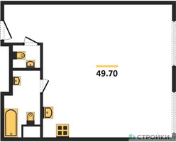 Планировка однокомнатной(апартаменты) площадью 49.7 квадратных метров в “ЖК Nametkin Tower (Наметкин Тауэр)”