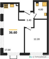 Планировка однокомнатной(квартира) площадью 36.4 квадратных метров в “ЖК Лучи-2”