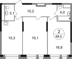 Планировка двухкомнатной(квартира) площадью 68.5 квадратных метров в “ЖК Первый Московский”