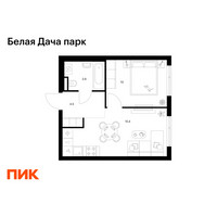 Планировка однокомнатной(квартира) площадью 33.8 квадратных метров в “ЖК Белая Дача парк”