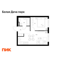 Планировка однокомнатной(квартира) площадью 33.8 квадратных метров в ЖК “ЖК Белая Дача парк”