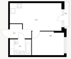 Планировка однокомнатной(квартира) площадью 39.2 квадратных метров в “ЖК Кутузовский квартал”