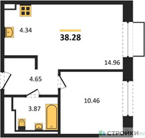 Планировка однокомнатной(квартира) площадью 38.28 квадратных метров в “ЖК Новое Внуково”