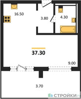 Планировка студии(квартира) площадью 37.3 квадратных метров в “ЖК Равновесие”