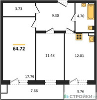 Планировка двухкомнатной(квартира) площадью 64.72 квадратных метров в “ЖК Егорово Парк”