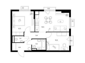 Планировка двухкомнатной(квартира) площадью 52.2 квадратных метров в ЖК “ЖК Ильинские луга”
