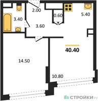 Планировка однокомнатной(квартира) площадью 40.4 квадратных метров в “ЖК ROTTERDAM (Роттердам)”