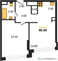 Планировка однокомнатной(квартира) площадью 40.4 квадратных метров в ЖК “ЖК ROTTERDAM (Роттердам)”