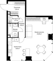 Планировка однокомнатной(квартира) площадью 47.7 квадратных метров в “Мультиквартал СИТИДЗЕН”