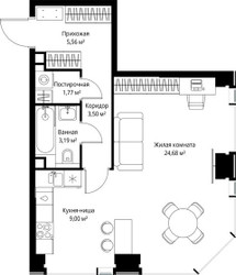 Планировка однокомнатной(квартира) площадью 47.7 квадратных метров в ЖК “Мультиквартал СИТИДЗЕН”