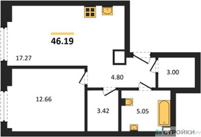 Планировка однокомнатной(квартира) площадью 46.19 квадратных метров в “ЖК Гранд Фили”