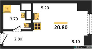 Планировка студии(квартира) площадью 20.8 квадратных метров в “ЖК Мираполис”