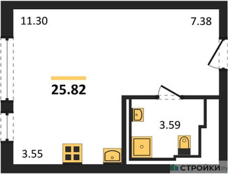 Планировка студии(квартира) площадью 25.82 квадратных метров в ЖК “ЖК Остафьево”