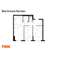 Планировка двухкомнатной(квартира) площадью 57.7 квадратных метров в “ЖК Восточное Бутово”