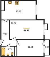 Планировка двухкомнатной(квартира) площадью 61.56 квадратных метров в “ЖК Катуар”