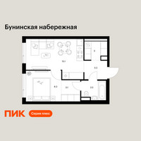 Планировка однокомнатной(квартира) площадью 36.3 квадратных метров в “Бунинская набережная”