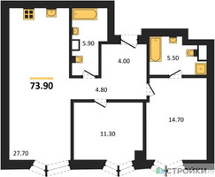 Планировка двухкомнатной(квартира) площадью 73.9 квадратных метров в “ICE TOWERS (Айс Тауэрс)”