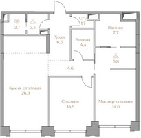 Планировка двухкомнатной(квартира) площадью 92.1 квадратных метров в “ЖК Коллекция Лужники”