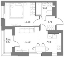 Планировка двухкомнатной(квартира) площадью 41.1 квадратных метров в “ЖК Аквилон Beside 2.0”