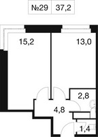 Планировка однокомнатной(квартира) площадью 37 квадратных метров в “ЖК Идеал”
