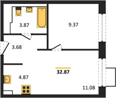 Планировка однокомнатной(квартира) площадью 32.87 квадратных метров в “ЖК Квартал Сабурово”