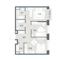 Планировка двухкомнатной(квартира) площадью 55.5 квадратных метров в “ЖК Станиславский”