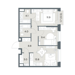 Планировка двухкомнатной(квартира) площадью 55.5 квадратных метров в ЖК “ЖК Станиславский”